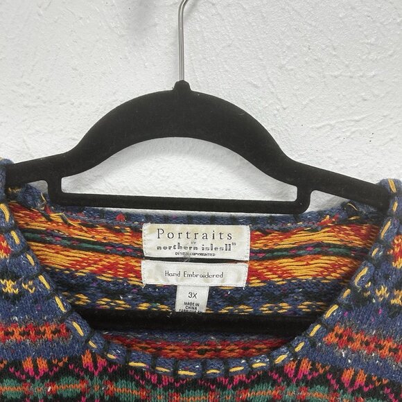 VTG Northern Isles Colorful Mixed Media Patchwork Striped Sweater 3X Cottagecore - Picture 6 of 11